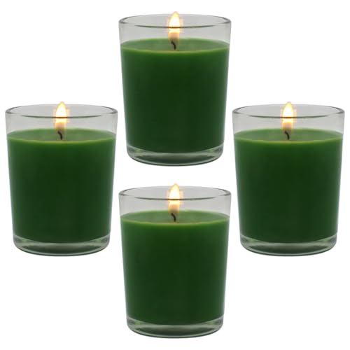 Image of 4 Packs Unscented Green Votive Candles in Glass, 2 Inch Natural Soy Wax Scentless Candles for St. Patrick's Day Wedding Party Home Holidays Relaxation Spa, 12-15 Hour Burning Time