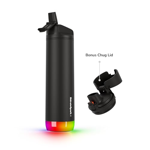 Image of Hidrate Spark PRO Smart Water Bottle - Tracks Water Intake & Glows to Remind You to Stay Hydrated, Chug & Straw lid, 21oz, Black