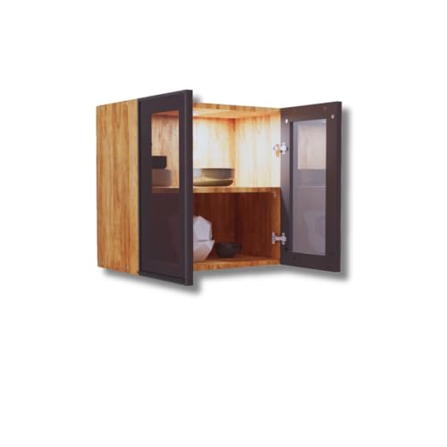 Image of SPECIALITY PANELS Multipurpose Cabinet with Modern Elegance Tinted Glass Wall Cabinet, Space Organizer for Office /Kitchen in (Cochwood Dark, 2 Glass Shutter)