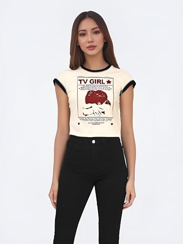 Baby Tees for Women Y2k Summer Beige Graphic Crop Tops Short Sleeve Teen Girls T-Shirts3