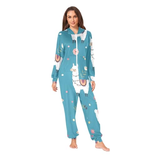 Pijama de llama azul para combatir el frío en casa con forro polar suave