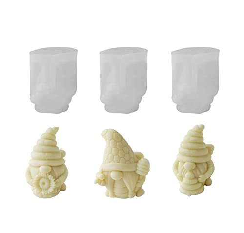 Xidmold 3pcs Bee Dwarf Candle Soap Mold, 3D Bee Gnome Silicone Molds for Chocolate, Candy, Cake Decor, Soy Wax Candle, Soap, Plaster, Resin Art