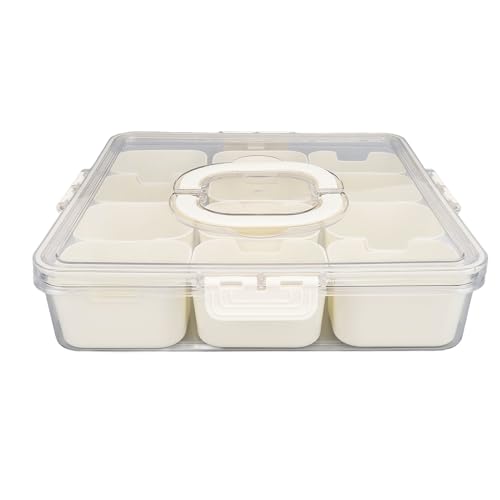 Eujgoov Divided Servierschale Praktische 12 Fächer Pet ABS Snack Gewürz -Obstbox für Home Party, Tragbarer Griff, Transparenter Deckel - 1 Set