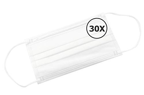 TBOC Mascarilla Higiénica No Reutilizable - [Pack 30 Unidades] Máscara 3 Capas [Blanco] Ligera Suave y Transpirable [Desechables] con Pinza Nasal Protección Facial [Alta Filtración]