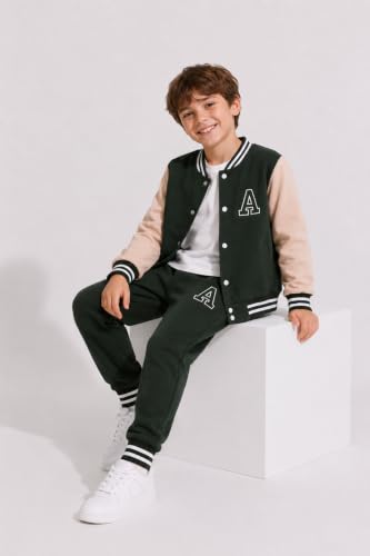 Image of Cakaner Boys Color Block Button Down Shirt and Jogger Pants Button Up Sweatsuits Sets (Size: 5-12T)