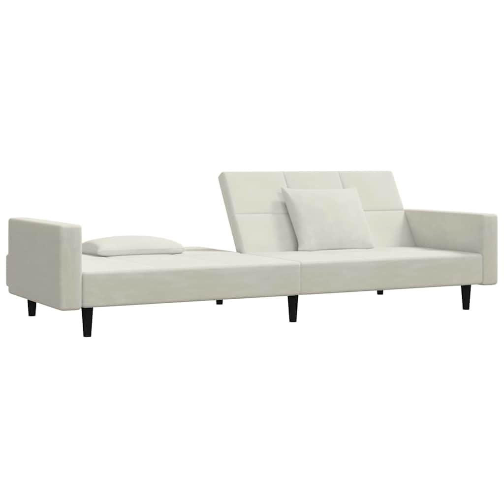 Sofá cama de 2 plazas con 2 cojines de terciopelo crema – 2 en 1 cojín para invitados y cómoda cama de salón