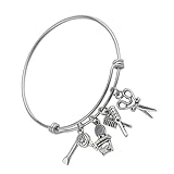 TEHAUX Pulsera de Estilista Dijes de Peine, Secador y Tijeras, Brazalete de Acero Inoxidable para Graduación y Regalos para Profesionales de Peluquería