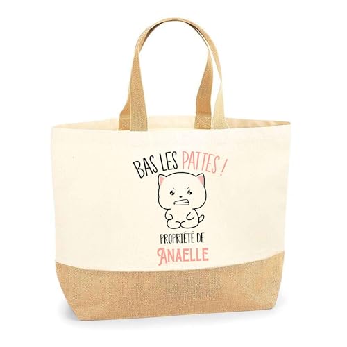 Sac en coton et toile de jute chat Planetee pour courses et plage
