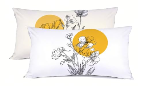 Housse de coussin lin fleur 50x70cm lavable pour oreiller