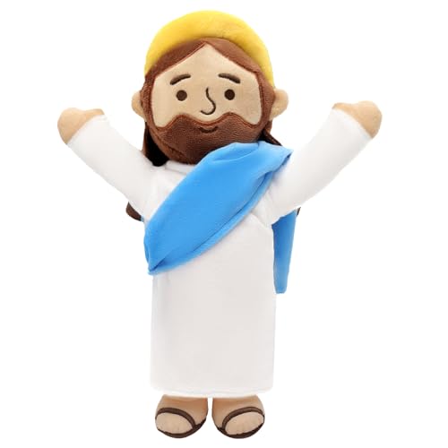 Image of Yelakey 13" Jesus Plush Brown Jesus Stuffed Doll Christian Plushie Doll for Easter Christmas Church Religious Gifts for Kids Adults (brownblue)