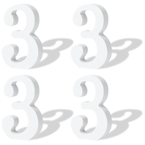 WEBEEDY 4 números de madera blanca de 10 cm, número 3 de madera sin terminar para decoración de pared, figuras de números de madera para diseñar y pintar, para manualidades, hogar, fiesta de