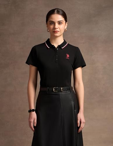 Image of U.S. Polo ASSN. Women Cotton Solid Regular Fit Polo Shirt