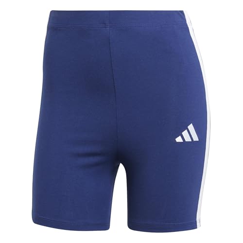 adidas Donna Essentials 3-Stripes High Waisted Biker Shorts, Dark Blue/White, M