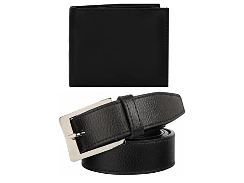 Image of Amicraft PU Leather Gift Combo Set Wallet and Belt For Men's Light Weight Black Wallet for Men 5 Card Slots PU Leather Formal & Casual Belt Free Size Upto 42 Inches|(Black)