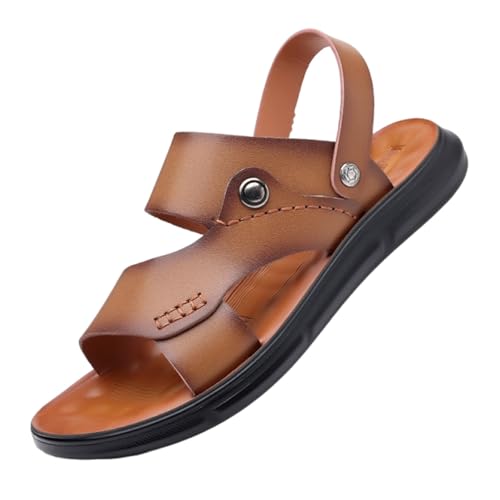 Sandalias De Cuero Para Hombre Sin Cordones Con Soporte De Arco Ajustables Con Punta Abierta Y Suela Blanda, Sandalias Antideslizantes Y Transpirables Para Exteriores Ideales La Playa(Khaki,44 EU)