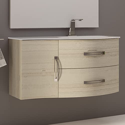 Yellow shop - Mobile bagno sospeso 104 cm vasca sx 2 cassetti curvi 1 anta specchio led (opz.) BEST (Rovere sbiancato, Mobile con lavabo)
