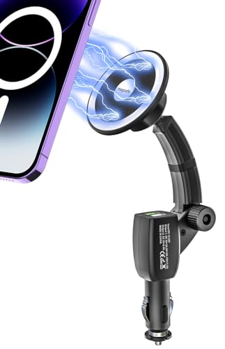 for MagSafe Car Mount Cigarette Lighter [Dual USB Charger] Magnetic Phone Holder for Car Charger [Fast Charging] Phone Holders for Your Car for iPhone Air 17 Pro Max16 15 14 13 12, S25, All Smartphone