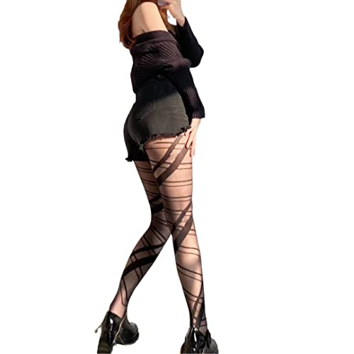 Image of Sahabowi Women Sheer Tights, High Waist Pantyhose, Vintage Control Top Stockings(Patterns Colourful), Pantyhose5