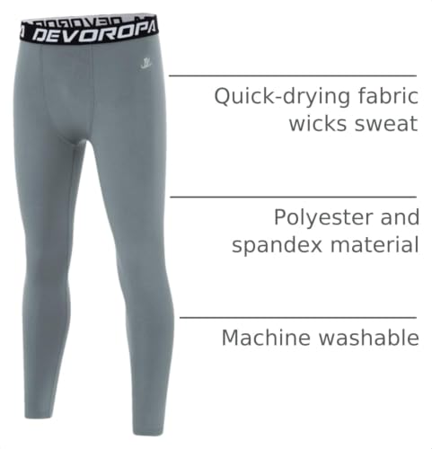 Image of DEVOROPA Boys Leggings Youth Compression Pants Sports Tights Basketball Football Baseball Soccer Baselayer Slim /Regular /Husky