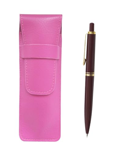 ピンクシボ革ペンケース ユーロスタイル真鍮パーツノック式シャープペンセット 赤 SASP-NXS-R