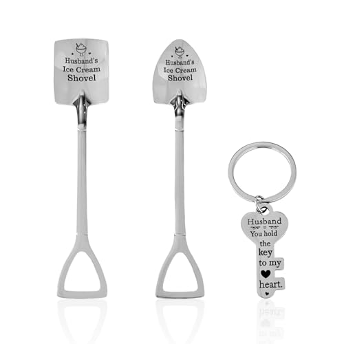 JDNFKG 2 Pezzi di Lettere Cucchiai E 1 Pezzo di Portachiavi, Coppia Amore Cucchiai, Gelato Cucchiaini da caffè, Creativo da Tavola, Partner Regali.
