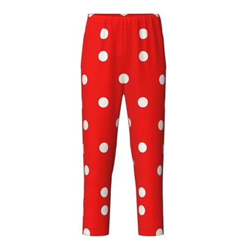 Pajama Pants Pajama Bottoms with Elastic Waistband Sleepwear Lounge Pants, White Dots Red Background