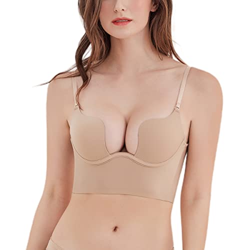 Mosestons Mujer Sujetador con Aros Cómodo con Espalda Baja Clásico Suave Diario Sujetador Profundo en V Push Up