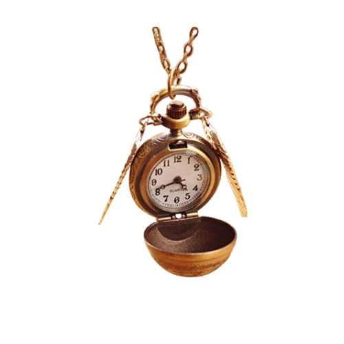 Image of MALKIN Golden Snitch Pocket Watch Necklace, Antique Bronze, Winged Ball