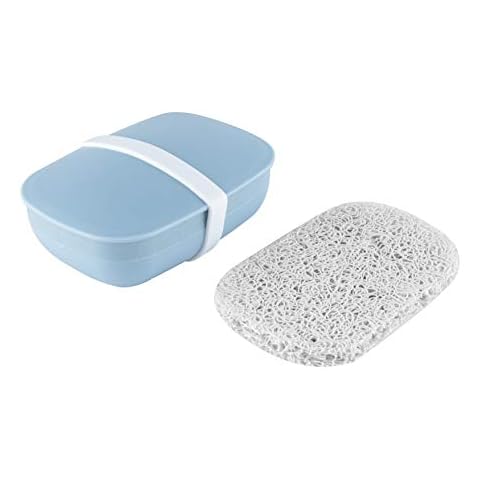 Snowkingdom Travel Soap Holder Box Container with Strong Sealing & Silicone Band & Soap Saver, Portable Leak Proof - Blue Cover