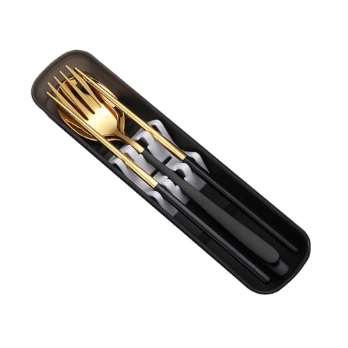 Juego de dos piezas de cuchara y palillos dorados de acero inoxidable para el hogar con tenedor y tenedor exquisito