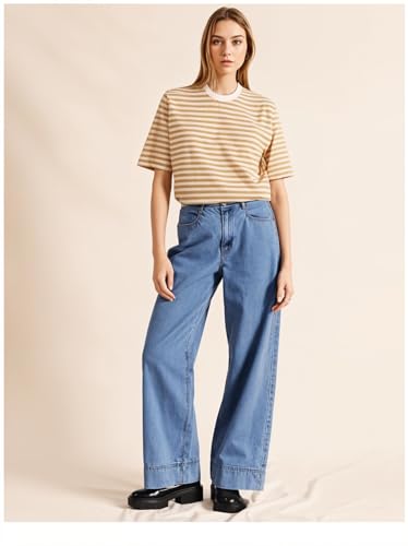 Image of Mack Jonney Oversized | Loose Fit | Half Sleeves 100% Cotton Round Neck Striped T-Shirt for WOMEN-MACK640558