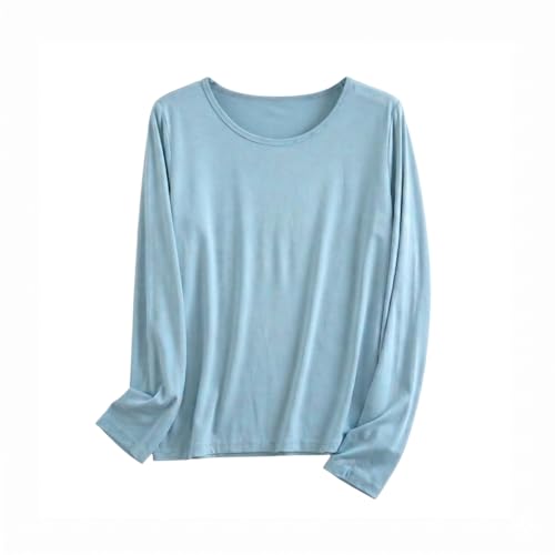 LZBFFC Pajama Tops for Women Modal Long Sleeve Sleep Shirt Soft Solid Color Pajama Shirt Regular Fit Lounge Top Blue