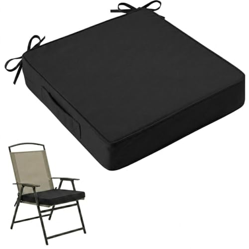 Homesally Outdoor Chair Cushion Waterproof and Fade-Resistant 15x15 Inch, Non-Slip Porch Chair pad with Ties & Handle, Replacement Seat Cushions for Patio Furniture for Lawn Garden Deck Yard,Black