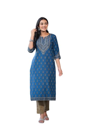 Image of Juniper Blue Ethnic Motif Printed Cotton Kurta