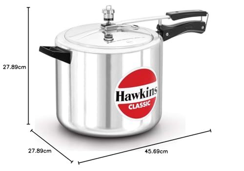 Image of Hawkins Classic Aluminium Inner Lid Pressure Cooker, 10 Litre, Silver (Cl10), 10 Liter