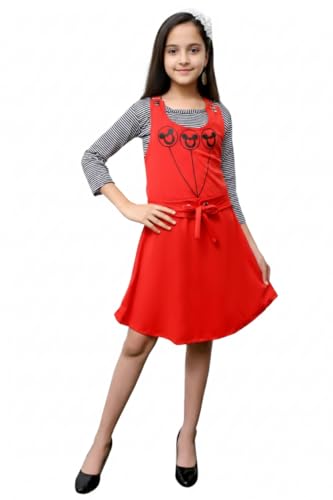 Image of FNOCKS Girls Pinafore Dress with Striped Inner Top & Bow Back Detail