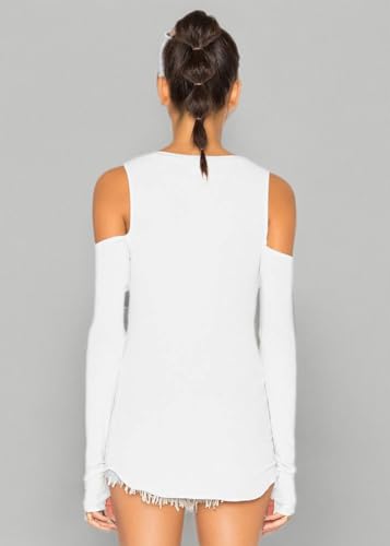 Image of Mippo Cold Shoulder Tops for Women Long Sleeve Workout Tops | Loose Fit, Off the Shoulder Top, Thumb Holes, Lightweight, Yoga and Casual, Easy to Care