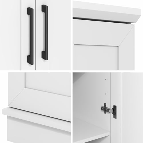 Image of Furinno Robin Storage Cabinet, 5-Tier Pantry Cabinet with Adjustable Shelves, 23W with 2 Shaker-Doors, Kitchen Cabinet, Organization and Storage, for Pantry, Living Room, Home Office, White