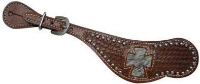 Showman Ladies Leather Spur Straps w/Hair on Cowhide Inlay Cross Design