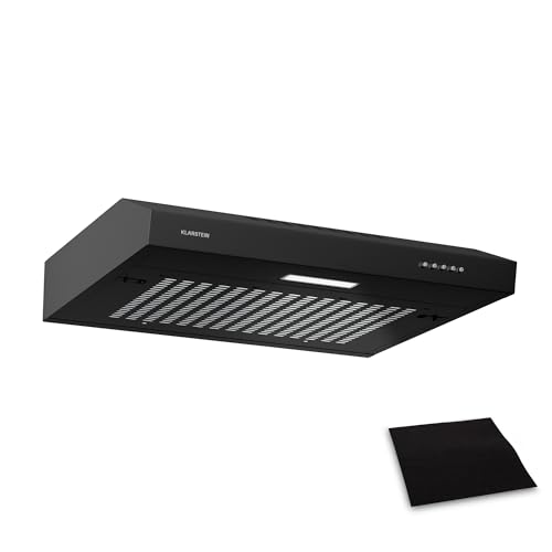 Klarstein SlimVent Dunstabzugshaube Unterbau, 60 cm Unterbauhaube, 200 m³/h Luftstrom, Energieeffizienz A+, Leise 52 dB, LED-Beleuchtung, Spülmaschinengeeignete Filter, DC-Motor, Weiß, Schwarz