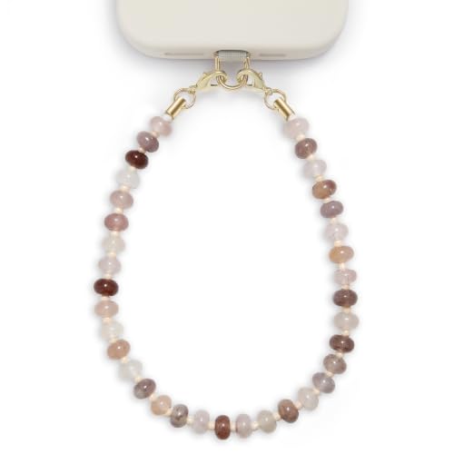 Posadina Handykette aus Naturstein Handmade kurzer Handyanhänger mit Perlen Beaded Handyband Phone Charm mit passgenauer Lasche