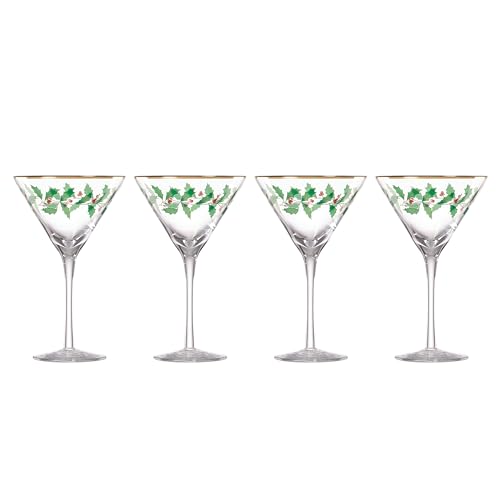Lenox 893570 Holiday Decal 4-Piece Martini Glass Set, Christmas Dinnerware, Hosting