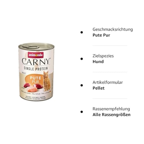 animonda Carny Katzen Nassfutter Single Protein Pute Pur (6 x 400g), Katzenfutter nass mit nur einer Proteinquelle von animonda, Futter für ausgewachsene Katzen mit Putenfleisch