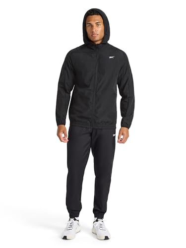 Image of Reebok Men's Running Woven Wind Jacket, Standard Fit, Lightweight Nylon Fabric