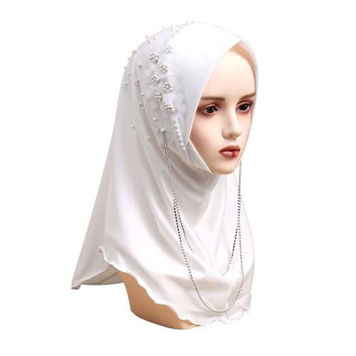 RARITYUS Women Bling Rhinestone Pearl Instant Scarf Muslim Hijab Fashion Shawl Head Wrap Turban Cap with Flower Accent2