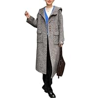 LsojbKjng Casaco de Lã com Capuz para Mulher, na Moda, Manga Longa, Trench Coat Clássico de Inverno com Bolsos,Gray,M