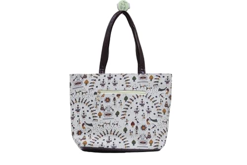 Image of P S Traders Online Women's Ladies Western Traditional Ikkat Cotton 5 Pieces Combo Bag Color White