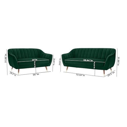 Image of AMATA Marino 3+2 Seater Green Suede Velvet Fabric Sofa Set with Two Cushions Perfect for Home Office Guests Living Room with 3 Year Warranty (04 Green, 3+2 Seater)