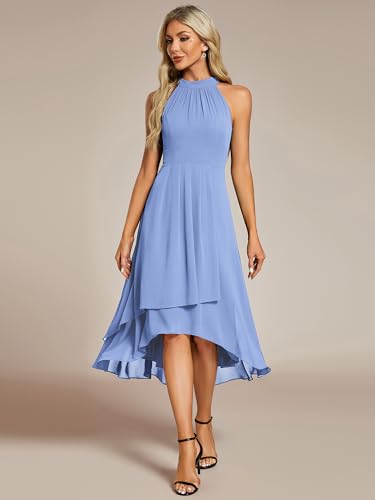 Image of Ever-Pretty Women's Halter Chiffon Midi Cocktail Wedding Guest Dress