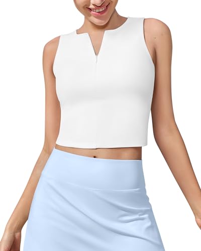 G4G4Free Womens Workout Tank Tops Slim Fit Athletic Sleeveless Sport Zip Shirts Waist Length Tanks Running Yoga Daily Wear (White,M)